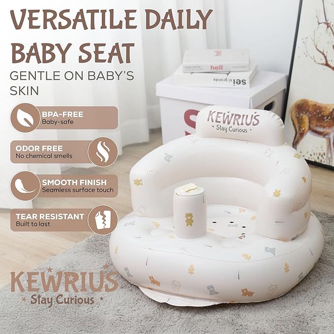 Inflatable Baby Seat Floor Seats for Babies 3 Months and Up for Infants, Blow Up Chair Inflatable Baby Chair, Infant Chair with Built in Air Pump (Inflatable Seat Polar Bear)