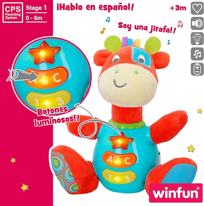 winfun 85177 Jirafa with colorful lights, Spanish language, color/model sorted