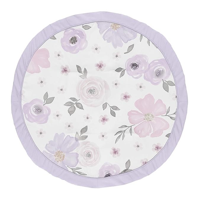Sweet Jojo Designs Lavender Purple, Pink, Grey and White Shabby Chic Playmat Tummy Time Baby and Infant Play Mat for Watercolor Floral Collection - Rose Flower
