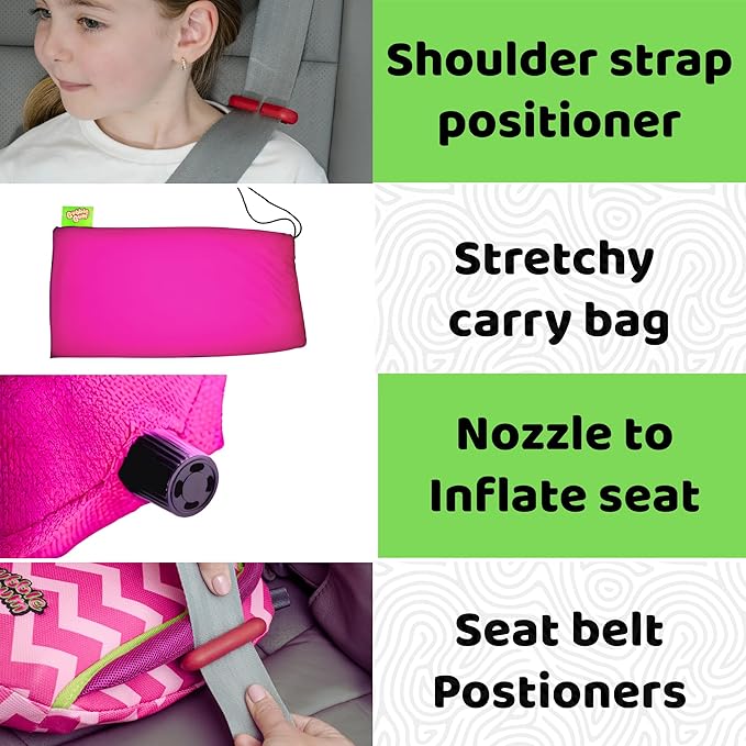 Bubblebum Booster Car Seat, Inflatable Booster Seat for Kids, Travel Carseat, Backless Portable Child Safety Seats for Car, Inflatable Seats for Cars 40-100 lbs, for 4 Year Old + Toddler, Kid - Pink