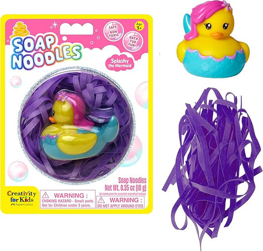Creativity for Kids Soap Noodles Mermaid Bath Set | Mix, Swirl & Play with Purple Soap Noodles & Splashy The Mermaid Duck | Sensory Bath Toys & Fine Motor Skill Crafts (Ages 3+)