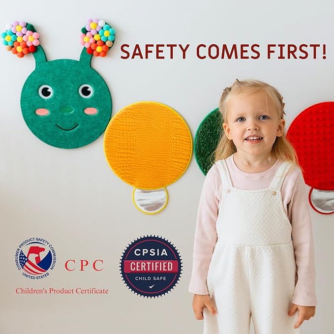 Sensory Wall Panel for Kids Ages 3+ - Caterpillar Tactile Texture Board for Fine Motor Skills & Calm Down Corners - Screen-Free Sensory Wall Toy for Home, Classroom & Autism Support