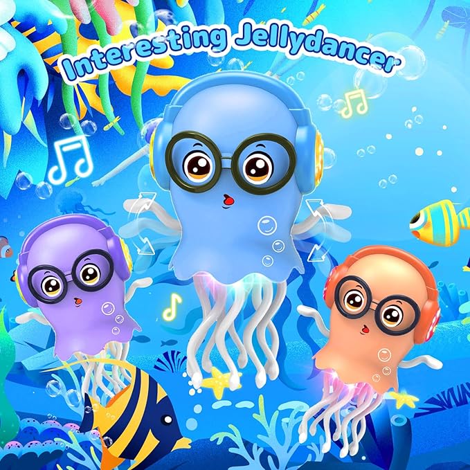 Kids Toy Dancing Jellyfish, Tummy Time Toy Interactive Jellyfish Bump and Go with Music & Lights, Learning Crawling Toys for Toddlers Baby 1 2 3 4 5 Years, Birthday Easter Gifts for Boys Girls