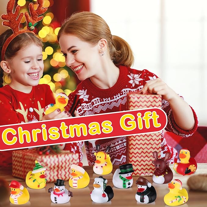 Sratte 16 Christmas Rubber Duck Bulk, Mini Santa Rubber Duck Bath Toys Assorted Xmas Party Decorations for Christmas Party Favors Stocking Stuffers Gifts for Coworkers Class (Simple Style)