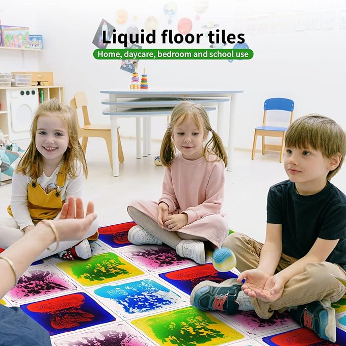 LONGKING 12" X 12" Sensory Tiles for Activity Play Centers for Children, Sensory Floor Tiles, Liquid Floor Tiles, Autism Sensory Poducts, Yellow