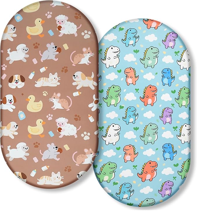 Ultra-Soft 2-Pack Stretchy Bassinet Sheets - Universal Fit for Halo Bassinest, Graco, Chicco & Most Bassinets (Rectangle/Oval/Hourglass) | Safe Snug Fit for Girls & Boys, Unisex Cradle Mattress Covers