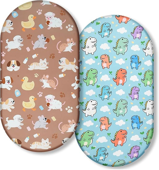 Ultra-Soft 2-Pack Stretchy Bassinet Sheets - Universal Fit for Halo Bassinest, Graco, Chicco & Most Bassinets (Rectangle/Oval/Hourglass) | Safe Snug Fit for Girls & Boys, Unisex Cradle Mattress Covers