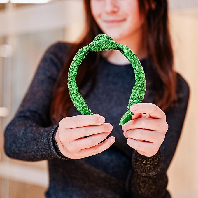 FROG SAC St. Patrick's Day Knot Headband for Girls, Green Sequin Knotted Hair Band Accessories for Kids, Sparkly Iridescent Little Girl Headbands for Children, Cute Sparkle Head Band