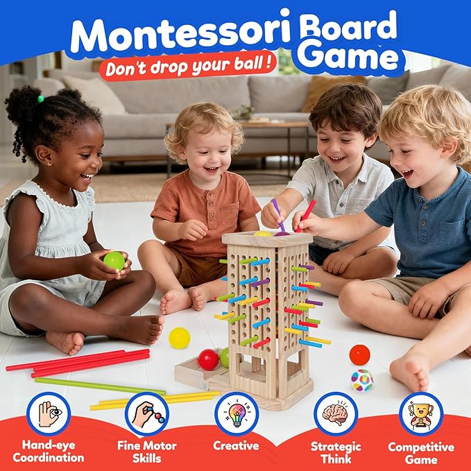ROOCHKD Wooden Sorting Toy Montessori Color & Shape Sorter Class Activity Toddlers Fine Motor Game for Colors and Shapes Recognition, Birthday Gifts for Boys and Girls (Wood Sorting Tower)