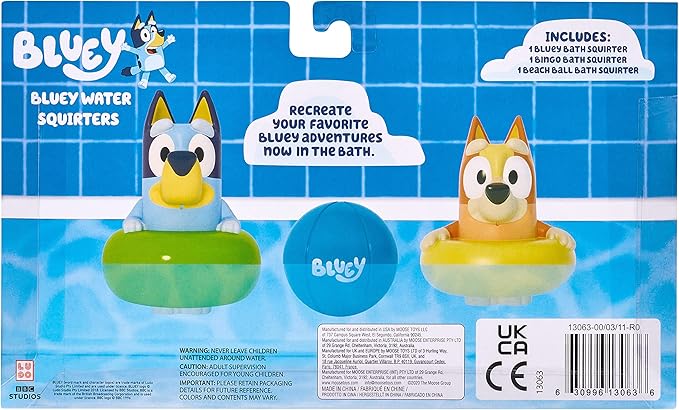 Bluey Bath Squirter Toys Pack of 3, Lightweight Floating Water Toy Set with Bingo and Beach Ball, Squeezable Bath Toys for Toddlers and Kids, Ages 3+
