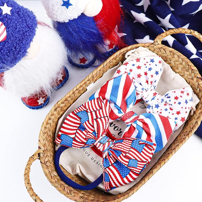 YanJie 4th of July Patriotic Headbands - Red, White & Blue Bows for Newborns, Baby Girls & Toddlers