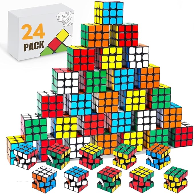 24 Pack Mini Speed Cube Party Favors, 1.18in 3x3 Magic Cube School Rewards & Classroom Prize for Students,Stress Relief Toys Easter Christmas Stocking Goody Bag Filler