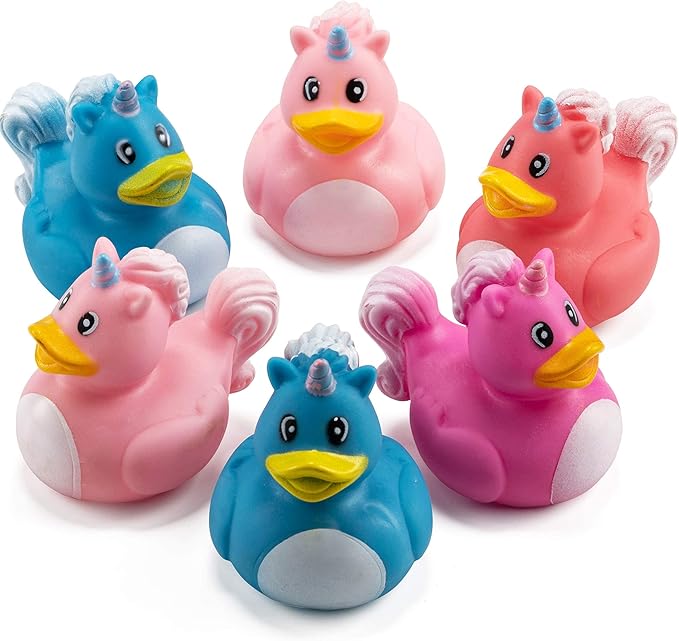 Mini Unicorn Rubber Duckies (Pack of 24) Assorted 2 Inch Duckies, Squirt Bath Tub Toy for Kids, Squeezable and Squirtable, Great for Birthday Party's, Fillers, and Decorations