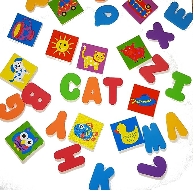Buddy & Barney Bath Toy Stickers - Bath Alphabets and Animals Learning Stickers for Kids | 38 Pieces Spell & Learn Foam Bath Toys with Storage Bag for Kids with Mesh Storage Bag