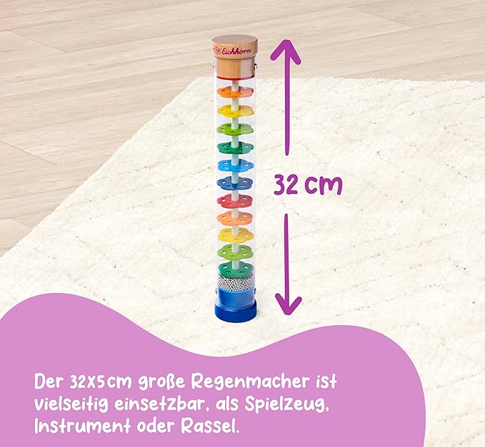 Eichhorn Wooden Rainmaker - Sound and Sensory Toy for Toddlers with Rattle Effect, 32x5 cm, Encourages Auditory and Motor Development, Beech Wood and Plastic, Age 1+