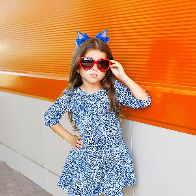 2 Pairs Dog Ears Hair Bow Clips for Toddler Kids Glitter Bows Halloween Costume Accessories Animal Cosplay Birthday Party Supplies Blue Orange