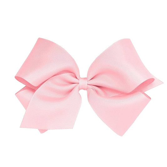 Wee Ones Girls' Classic Grosgrain Hair Bows with Plain Wrap Center, No-Slip Hair Clip, Handmade, Light Pink, King