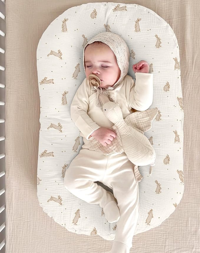 Muslin Baby Lounger Cover 2 Pack, Soft Breathable Newborn Lounger Pillow Cover for Boys Girls Infant
