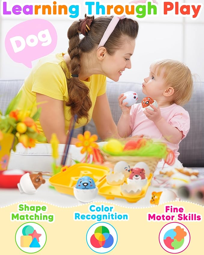 Walenced Easter Egg Toys for Toddlers 1-3, Easter Basket Stuffers for Toddlers 1-3 Prefilled Easter Eggs with Toys Inside, Matching Sensory Eggs Toys, Easter Gifts for 3 Year Old Girls Boys