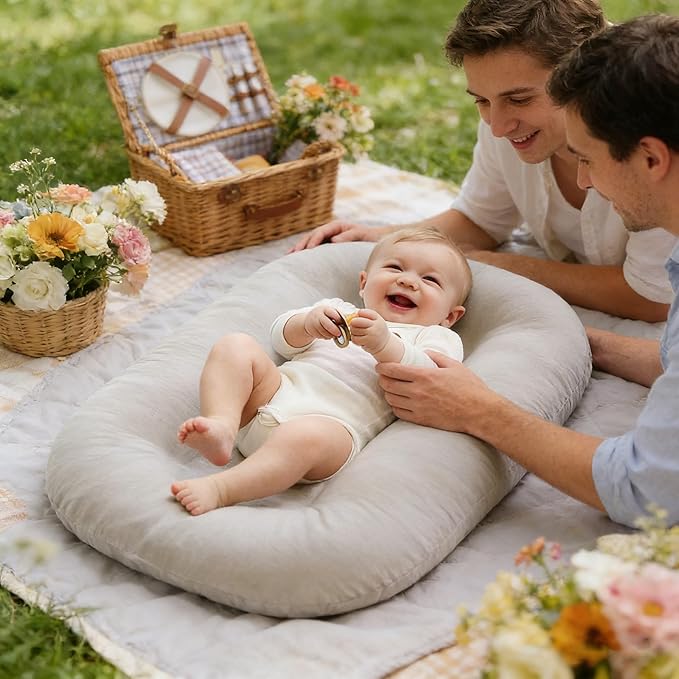 Baby Lounger Play Mat,Baby Lounger for Newborn Tummy Time for Babies in Flat Surface,0° Angle Newborn Loungers Babies Nest for Boys & Girls 0-12 Months(English Apricot)