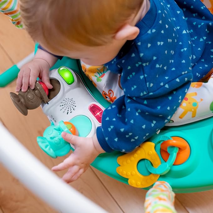 Bright Starts Cooking Up Fun Baby Activity Jumper with Music and Lights, Kitchen Role Play Toys, Unisex, 6 Months+, Up to 25 lbs