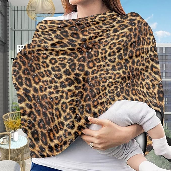 Forchrinse Wild Leopard Print Car Seat Canopy for Babies Girls Infant Carrier Cover Breathable Nursing Breastfeeding Cover Stroller Cover Easy Install