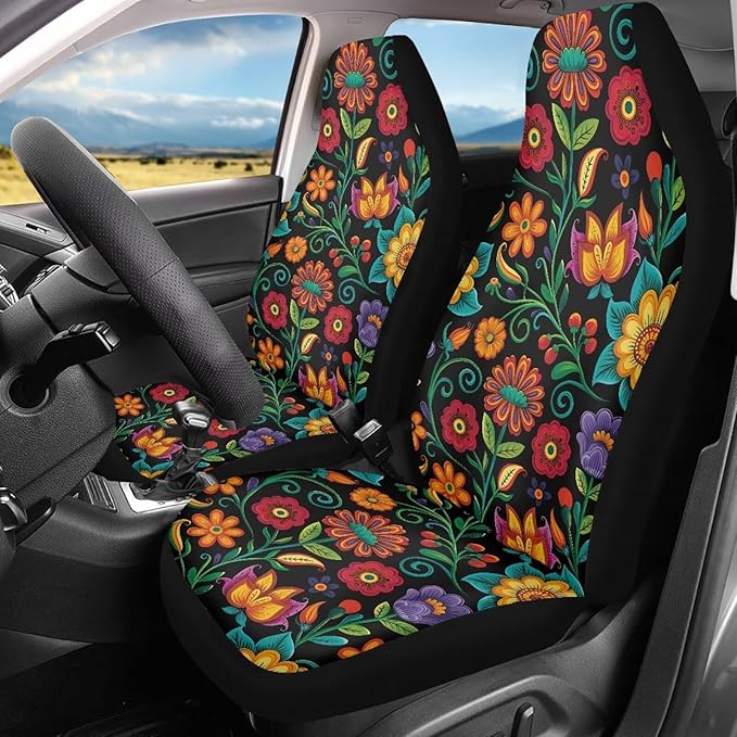 Wildflower Car Seat Covers Universal Front Car Seats Waterproof Anti-Slip Back Fabric Removable Automotive Accessories Suitable for Cars, SUV and Trucks
