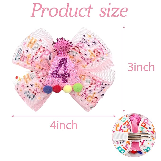 Sprinkle Confetti Hair Bow - First Birthday Pink Party Decoration for Baby Girls, Ice Cream Theme Birthday (4th Girls Hair Bow)