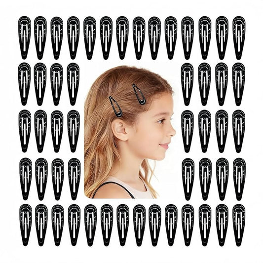 55 PCS Black Snap Hair Clips Barrettes Water Drop Non Slip Heavy Coated Metal Hair Accessories for Kids Teens Girls Women (2 Inch)