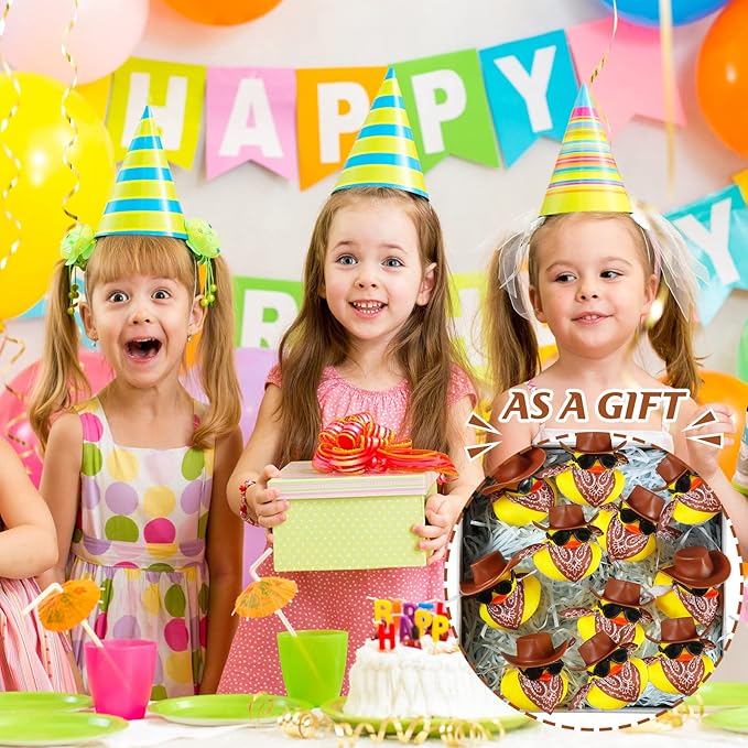 Sosation 24 Set Cowboy Rubber Duck Bulk Mini Yellow Duckies Party Tiny Ducks Toy with Cowboy Hat Paisley Bandanas Sunglasses for Birthday Party Favor(Classic Style)