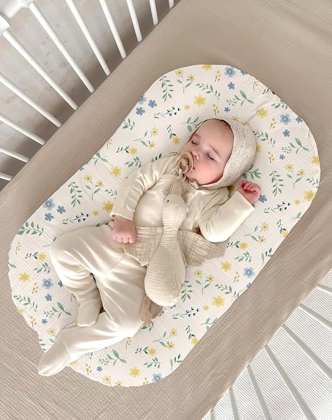 Muslin Baby Lounger Cover 2 Pack, Soft Breathable Newborn Lounger Pillow Cover for Boys Girls Infant (Spring Garden)