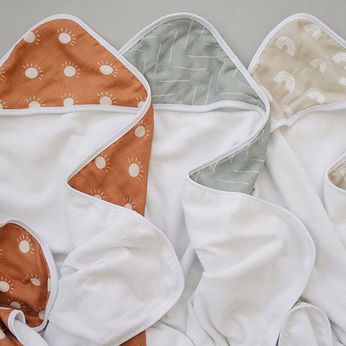 Mebie Baby Muslin Hooded Towel, Sand Rainbow, Cute Hooded Baby Bath Towel for Newborn, Infant & Toddler, Modern Baby Towels and Washcloths for Boy & Girl, Floral & Pattern Hooded Baby Towels