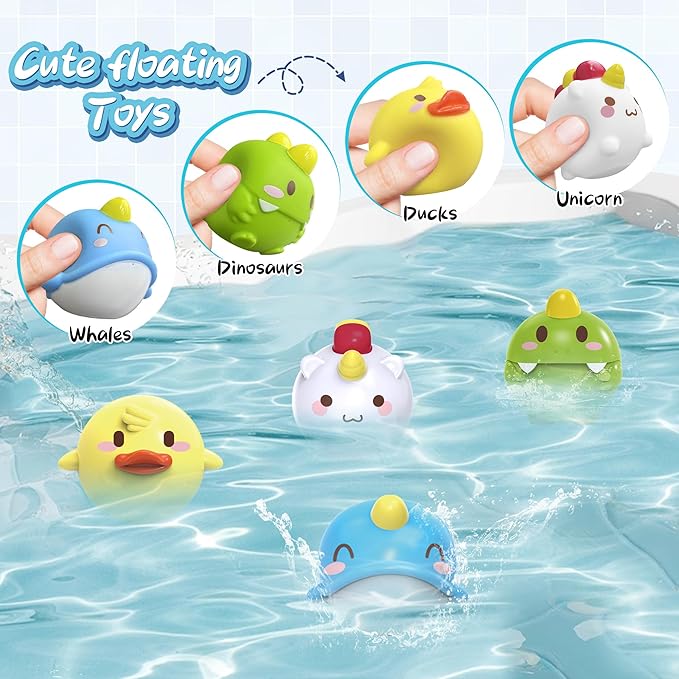 taseyok Toddler Bath Toys, Baby Bathtub Toys with Elephant Shower Sprays and Slide Track, Fishing Floating Animals Toys, Creative Shower Toys Christmas Birthday Gifts for Boys and Girls