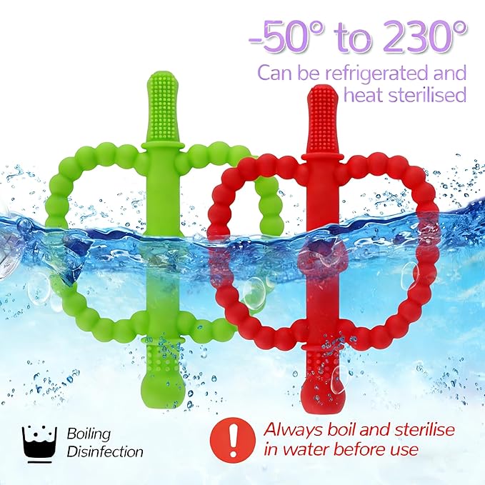 Fu Store Hollow Teether Tube 2 Pack Apple Shape Chew Straw Sensory Toy for Infant Toddlers Silicone Tubes Teething Toys for Babies 0-6 0-12 0-36 Months Gifts Teething Relief Soothing Gums (Red Green)