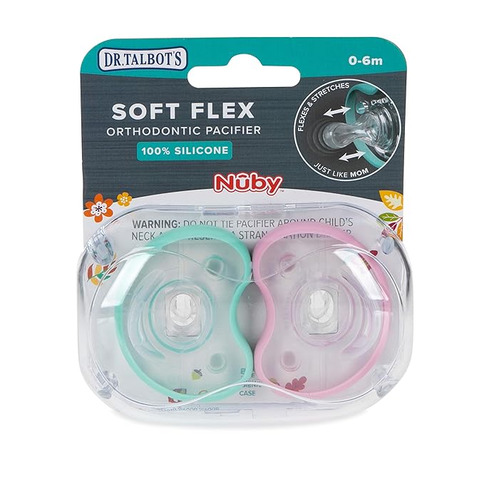 Dr. Talbot's Soft-Flex Orthodontic Pacifiers 0-6 Months, Pink/Aqua, 2 Pack