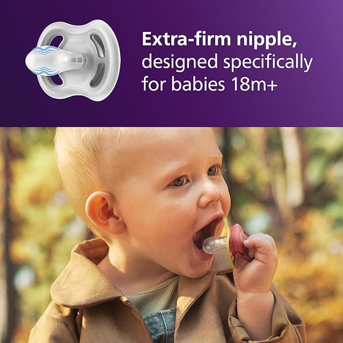 Philips Avent Ultra Air Pacifiers - Orthodontic Design, for Babies 18 Months+, Extra-Firm Silicone Symmetrical Nipple, BPA-Free, with 2 Sterilizing Cases, 4 Pack, SCF349/54