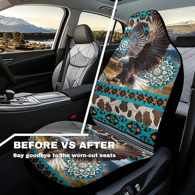 Aztec Eagle Car Seat Covers, Car Front Seat Cushion Auto Seat Cover Protector Automotive Interior Protection Fit Most Vehicle Cars Sedan Truck SUV Van, 2 Pack