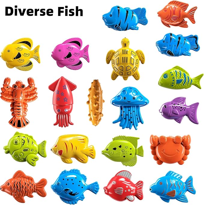 TEMI Fishing Toy Game for Kids 3 4 5 6 7 8 Years Old, 51 Fish Bath Playset for Toddlers, Toy Magnetic Rod and Fishing Net, Outdoor Water Toys for Kids Age 3-5, Party for Boy and Girl