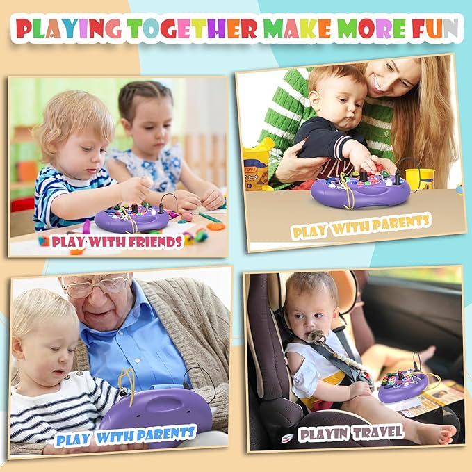 Toddler Baby Busy Board with LED Light, Montessori Busy Board for 1+ Year Old, Baby Sensory Board Toddler Travel Toys for Preschool Learning Activities Boys & Girls Birthday (Purple)