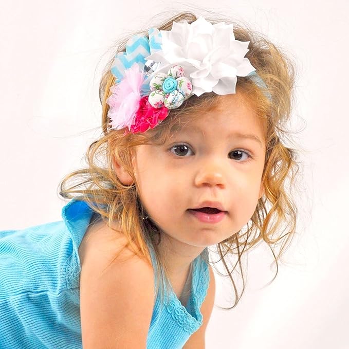 My Lello Headband Shabby Fabric Flower Cluster Baby - Infant - Toddler - Girl Stretchy Elastic White