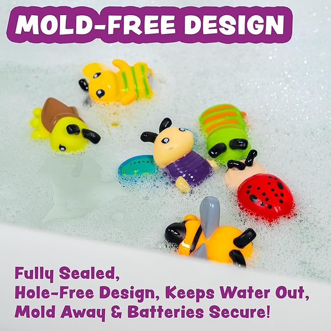 Tub Works® Bugs™ Light Up Bath Toys, 6 Pack | Water-Activated Light Up Toys Flash & Change Color | Easy-Grip Baby Girl & Toddler Bath Toys | Glow Bugs for Kids | Sensory Bathtub Toys with Bath Lights