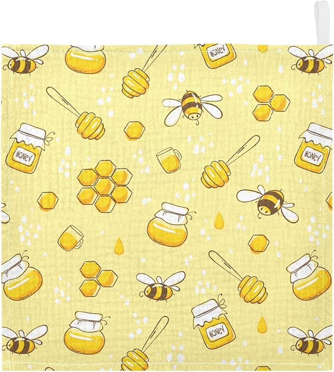 Baby Washcloths Cotton Flying Bees Honey Baby Muslin Washcloths Soft Baby Face Towel for Newborn Infants Baby Wipes, 11.8 X 11.8 Inch, 5 Pack Yellow