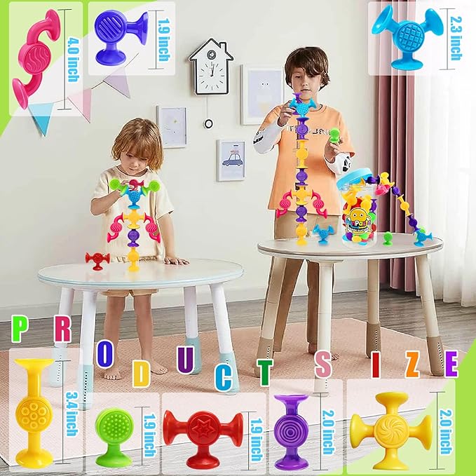 Toddlers Suction Cup Bath Toys, Sensory Suction Building Block Toy, 30Pcs Large Baby Starter Montessori Stocking Stuffers for Kids Girls Boys Colorful Popdarts Birthday Travel Car Game
