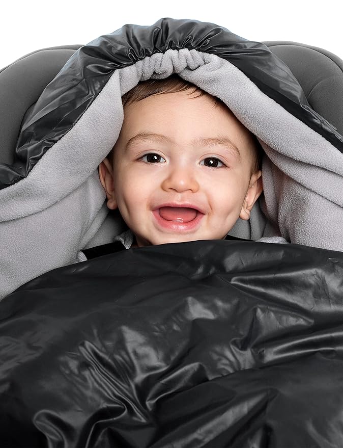 7AM Baby Car Seat Blanket - Multifunctional Car Seat Cover for Toddlers, Winter Stroller & Swaddle Blanket, Micro-Fleece & Plush Lined Warm Carseat Cover | (Black Quilted, Small 0-6M)
