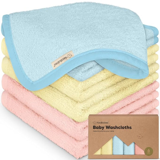 6-Pack Baby Washcloths – Soft Absorbent Viscose from Bamboo Washcloths for Face, Body, Baby Towels for Newborn, Kids, Toddlers, Infant, Gentle on Sensitive Skin, 10x10 Reusable Face Towels(Candy Pop)