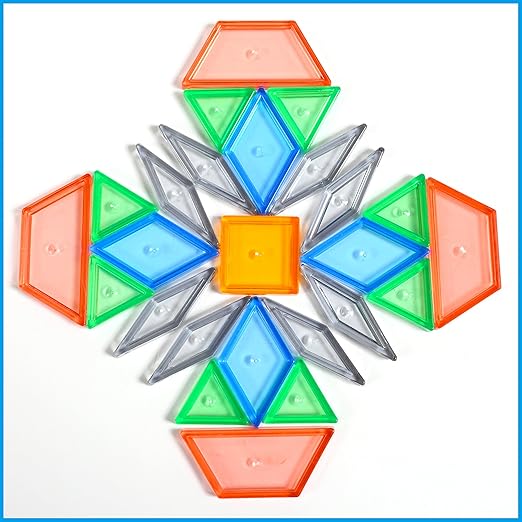 edxeducation Transparent Pattern Blocks | Mini Jar | Plastic Pattern Blocks | Practice Sorting, Measurement and Fractions | Sensory Play | Math Manipulative