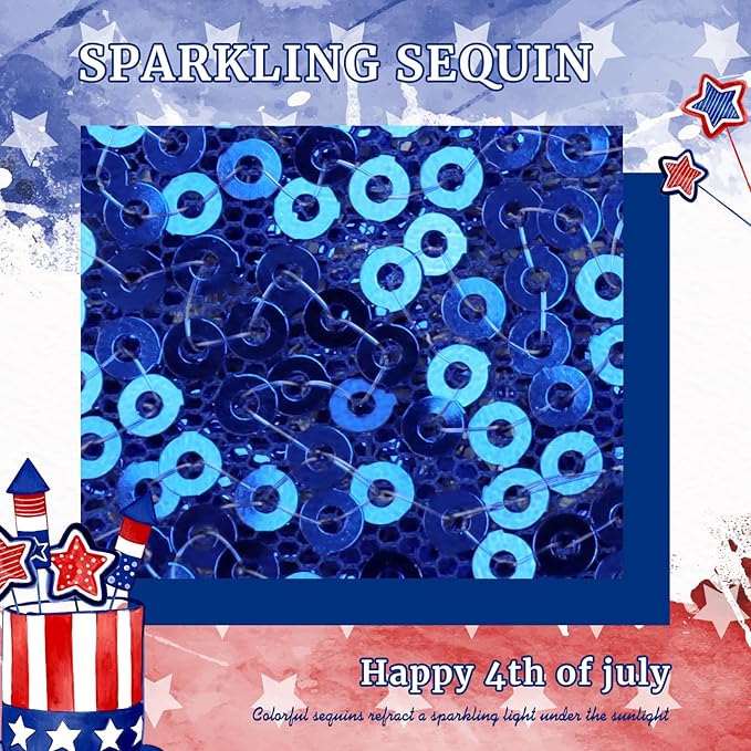 4th of July Alligator Clips with Sequins, Sparkly Glitter Hair Accessories for Toddler Girls - Patriotic Blue Baby Gift