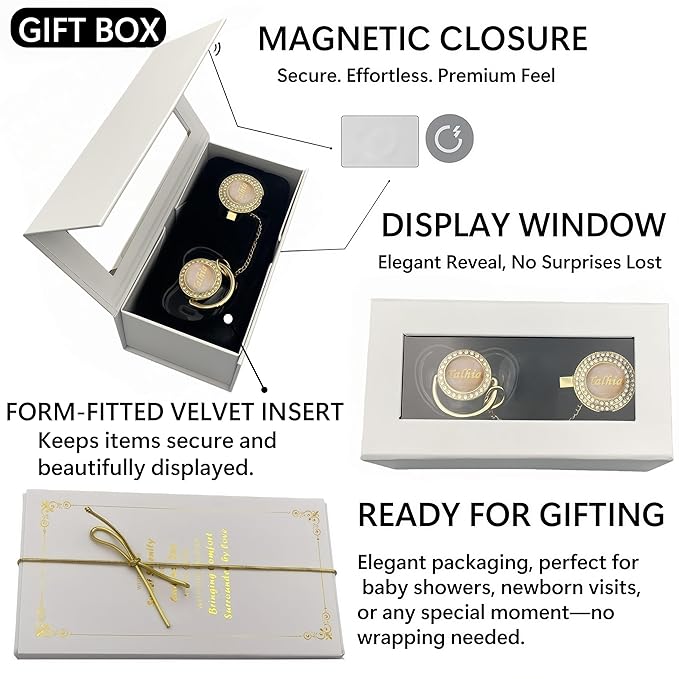 Personalized Bling Pacifier Box and Pacifier Set Unique Gift to New Bron Baby Baby Shower Gift (Black)