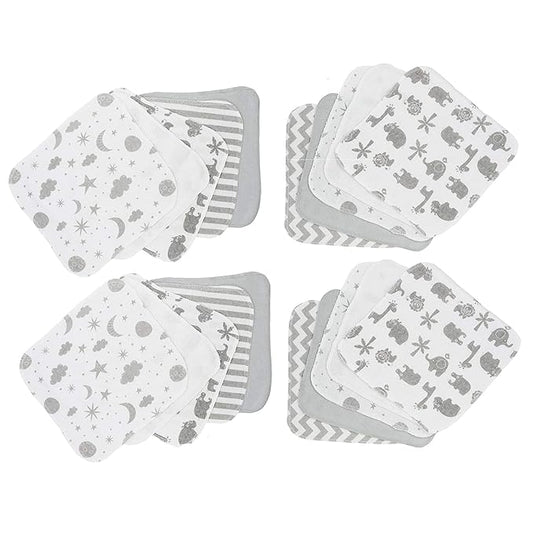 Spasilk 20-Piece Washcloth Set for Newborn Boys and Girls, Soft Terry Baby Washcloths, Baby Essentials, Gray Celestial