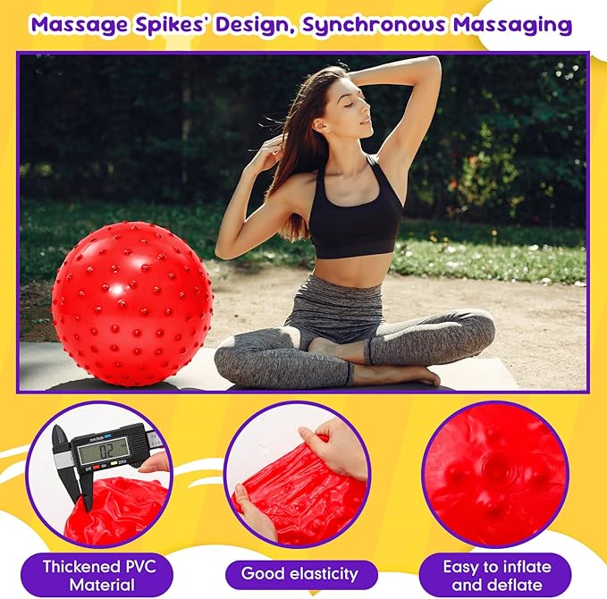 Jerify Knobby Balls Bouncy Spiky Sensory Ball Bulk Soft Inflatable Massage Stress Plastic Toy for School Party Play Indoor Outdoor